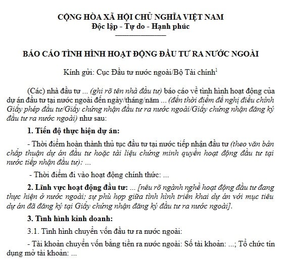 Mẫu I.4 Mẫu Báo cáo tình hình hoạt động đầu tư ra nước ngoài 2026