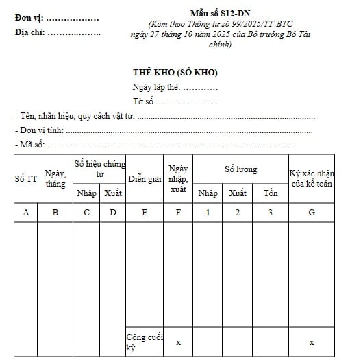 Mẫu thẻ kho theo Thông tư mới nhất 2026