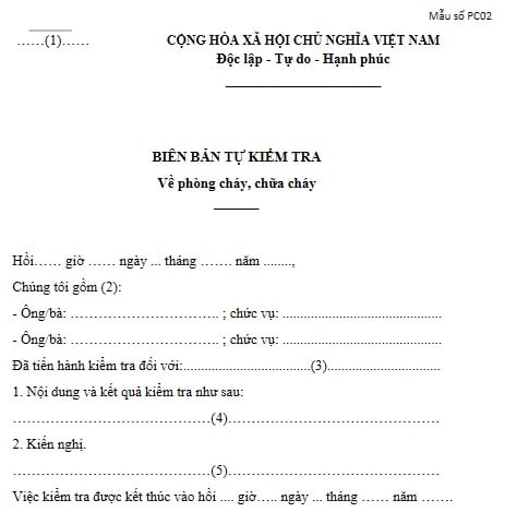 Mẫu biên bản tự kiểm tra PCCC tại cơ sở mới nhất 2026