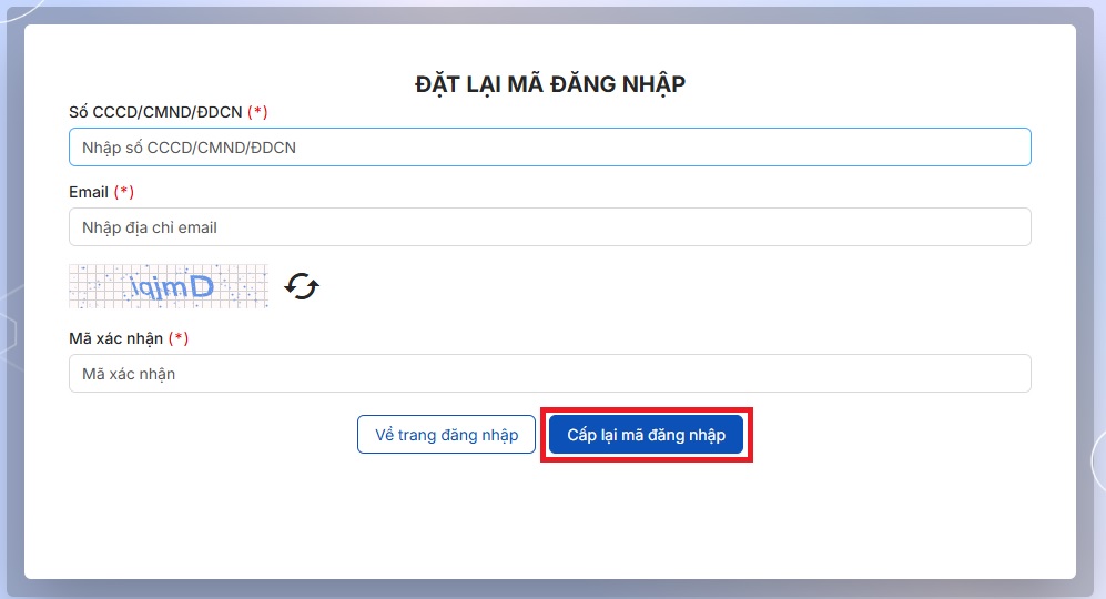 Cấp lại mã đăng nhập