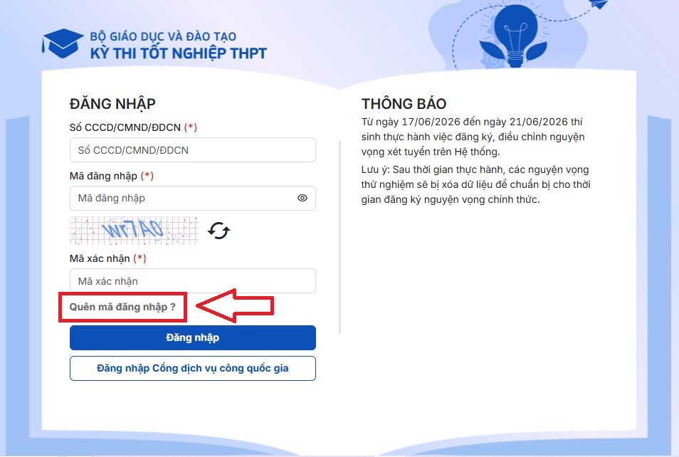 Quên mã đăng nhập