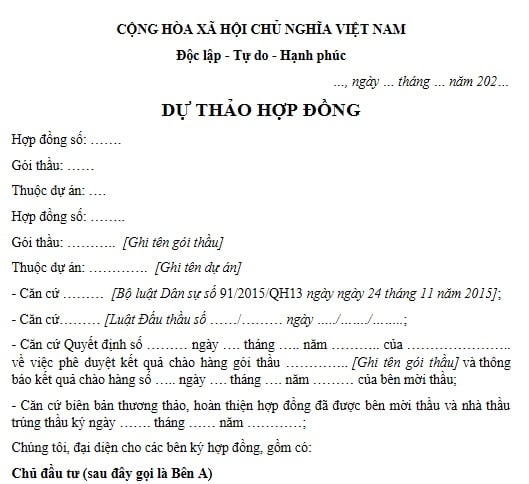 Mẫu Dự thảo hợp đồng mới nhất 2026 trong đấu thầu