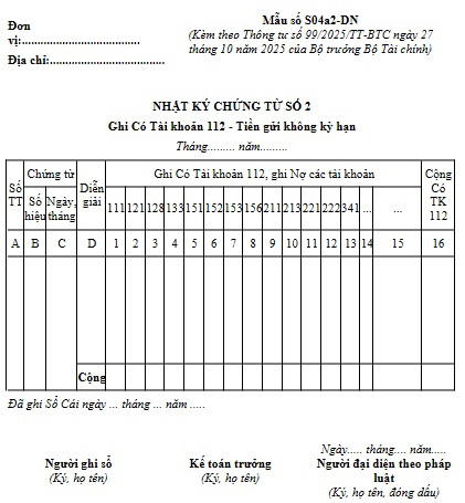Mẫu nhật ký chứng từ số 2