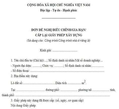 Mẫu Đơn đề nghị gia hạn giấy phép xây dựng