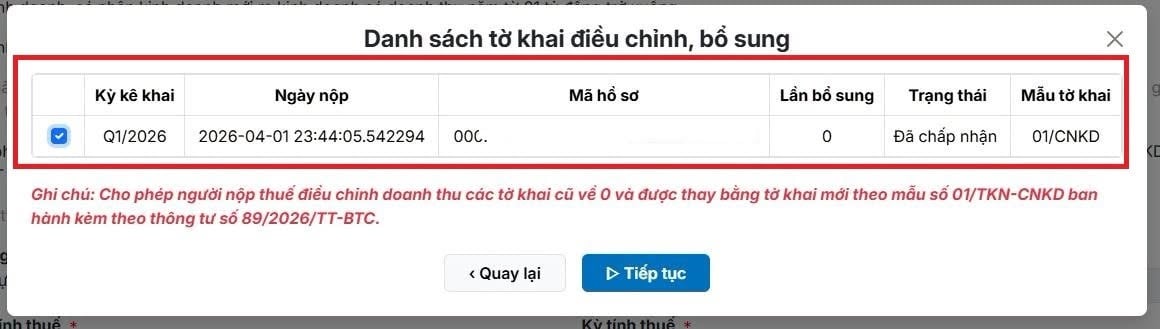 Tờ khai Quý 1