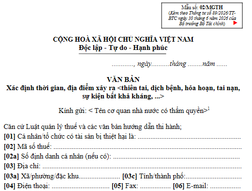 Mẫu 02/MGTH theo Thông tư 89/2026/TT-BTC