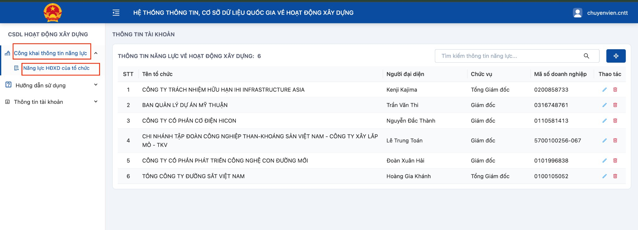 Bước 3: Truy cập trang tạo dữ liệu công khai năng lực