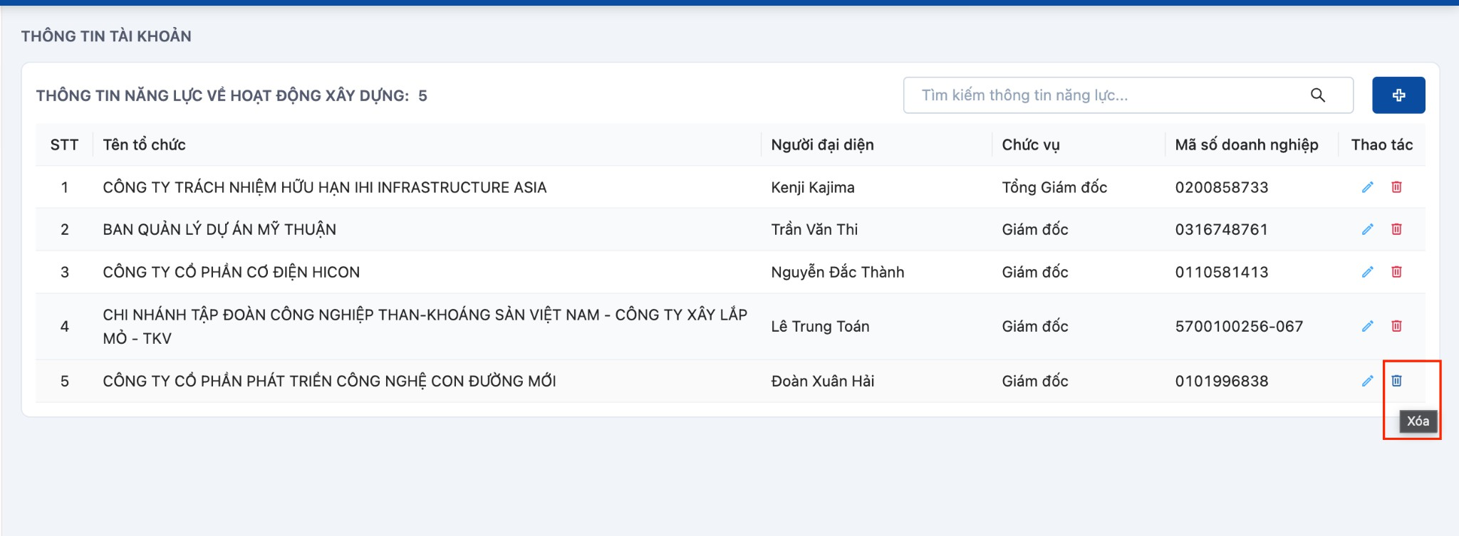 Bước 6: Xóa thông tin đã tạo