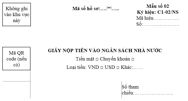 Mẫu Giấy nộp tiền vào ngân sách nhà nước