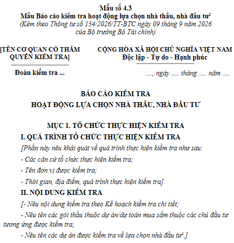Mẫu số 4.3 Thông tư 134/2026/TT-BTC