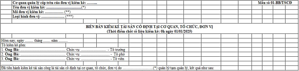 Mẫu biên bản kiểm kê tài sản cố định tại cơ quan, tổ chức, đơn vị mới nhất 2025?