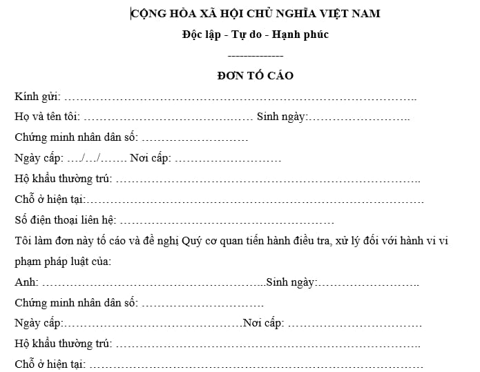 Mẫu đơn tố cáo lừa đảo chiếm đoạt tài sản mới nhất 2025?