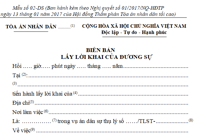 biên bản lấy lời khai