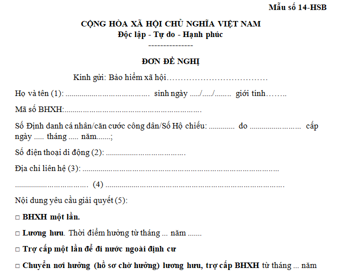 Mẫu đơn đề nghị hưởng lương hưu dành cho người lao động mới nhất là mẫu nào?