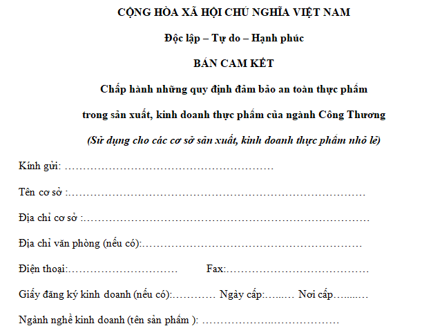 Tổng hợp các mẫu bản cam kết an toàn thực phẩm mới nhất?