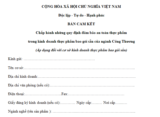 Tổng hợp các mẫu bản cam kết an toàn thực phẩm mới nhất?