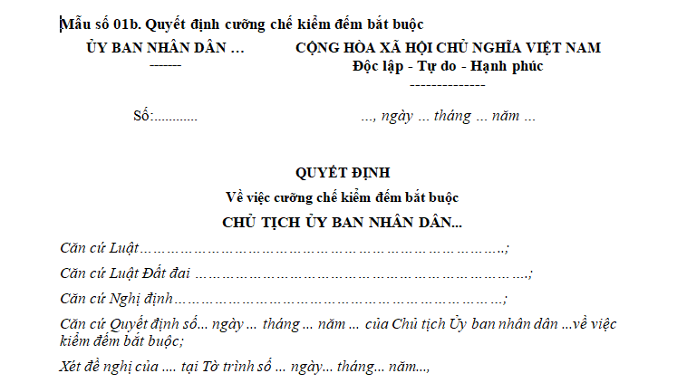 Mẫu quyết định cưỡng chế kiểm đếm bắt buộc theo Nghị định 02