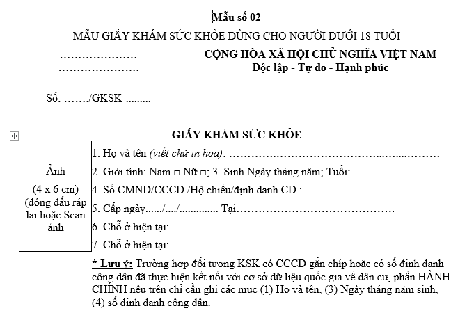 Mẫu giấy khám sức khỏe xin việc dành cho người lao động là mẫu nào?