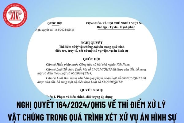 Nghị quyết 164/2024 về thí điểm xử lý vật chứng, tài sản trong quá trình điều tra, truy tố, xét xử một số vụ việc, vụ án hình sự?