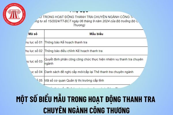 Phụ lục 10 Biểu mẫu trong hoạt động thanh tra chuyên ngành Công Thương theo Thông tư 15/2024/TT-BCT?