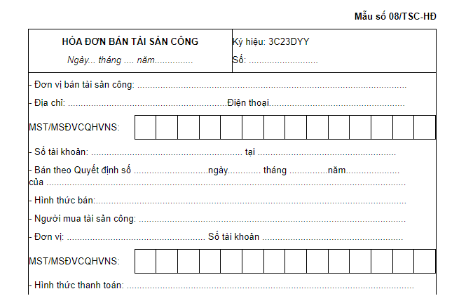 Mẫu hóa đơn điện tử bán tài sản công mới nhất hiện nay? 