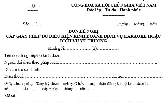 Mẫu đơn đề nghị cấp giấy phép đủ điều kiện kinh doanh dịch vụ Karaoke mới nhất? 