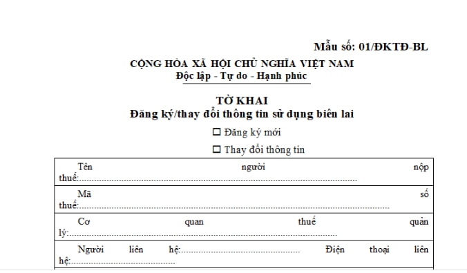 mẫu số 01/ĐK-BL Phụ lục IA