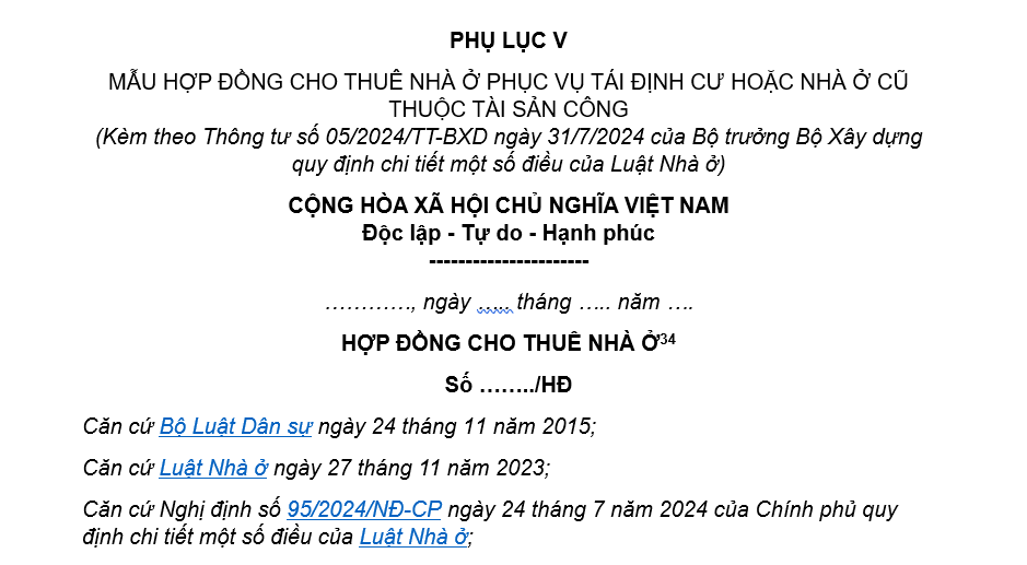 Tải về mẫu hợp đồng cho thuê nhà ở phục vụ tái định cư hoặc nhà ở cũ thuộc tài sản công mới nhất?