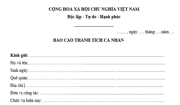 Mẫu báo cáo thành tích cá nhân của quản lý mới nhất?