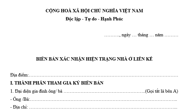 Mẫu biên bản xác nhận hiện trạng nhà ở liền kề khi tiến hành phá/ xây dựng nhà ở? Tải mẫu về ở đâu?