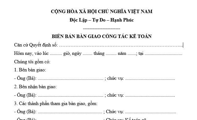 Mẫu biên bản bàn giao công tác kế toán mới nhất là mẫu nào? Tải về biên bản bàn giao công tác kế?