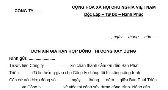 Mẫu Đơn xin gia hạn tiến độ thi công công trình xây dựng mới nhất là mẫu nào?