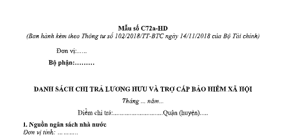 Mẫu số C72a-HD Mẫu Danh sách chi trả lương hưu và trợ cấp bảo hiểm xã hội mới nhất? Tải về ở đâu?