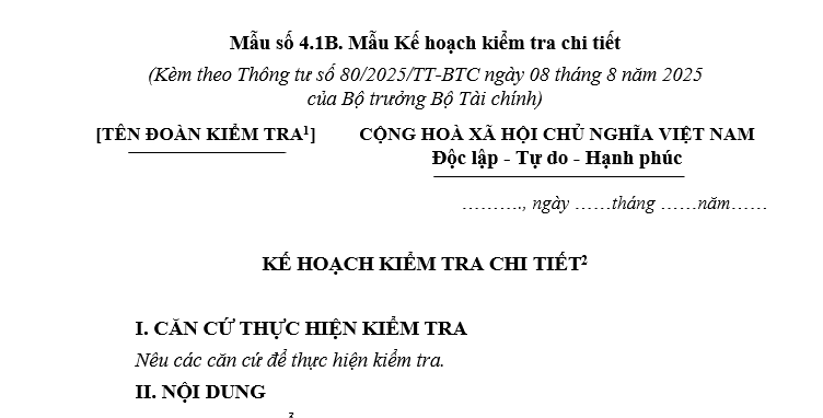 Mẫu 4.1B Nghị định 80? Mẫu Kế hoạch kiểm tra chi tiết mới nhất? Ai có quyền phê duyệt kế hoạch kiểm tra chi tiết?