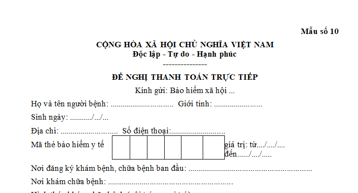 Mẫu Giấy đề nghị thanh toán trực tiếp theo Nghị định 188 về Bảo hiểm ý tế là mẫu nào? Tải về ở đâu?