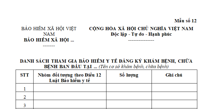 Mẫu Danh sách tham gia bảo hiểm y tế đăng ký khám bệnh, chữa bệnh ban đầu tại cơ sở khám bệnh, chữa bệnh là gì?