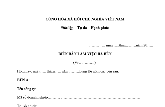 Mẫu biên bản làm việc giữa 3 bên
