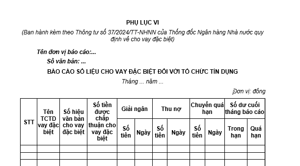 Mẫu báo cáo số liệu cho vay đặc biệt đối với tổ chức tín dụng mới nhất là mẫu nào? Hướng dẫn lập báo cáo?