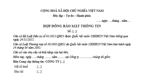 Mẫu hợp đồng bảo mật thông tin mới nhất