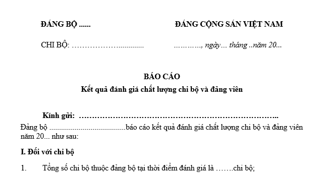 Mẫu Báo cáo kết quả đánh giá chất lượng chi bộ và đảng viên 2025 mới nhất? Tải về Báo cáo kết quả đánh giá xếp loại chi bộ và đảng viên?