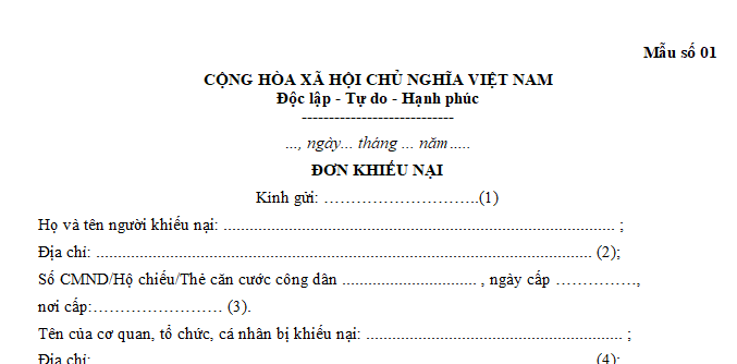 Mẫu đơn khiếu nại kết quả kiểm điểm đánh giá, xếp loại đảng viên, tổ chức đảng mới nhất?