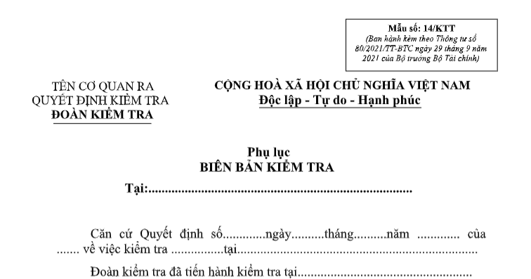 Mẫu phụ lục biên bản kiểm tra thuế tại doanh nghiệp 2026