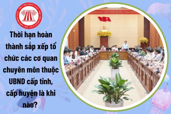 Thời hạn hoàn thành sắp xếp tổ chức các cơ quan chuyên môn thuộc UBND cấp tỉnh, cấp huyện là khi nào? 