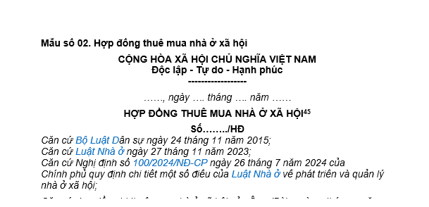 Mẫu hợp đồng cho thuê mua nhà ở xã hội mới nhất là mẫu nào?