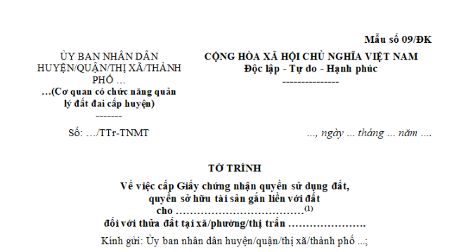 Mẫu tờ trình về việc cấp Giấy chứng nhận quyền sử dụng đất, quyền sở hữu tài sản gắn liền với đất mới nhất?