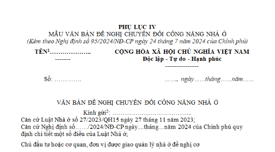 Mẫu văn bản đề nghị chuyển đổi công năng nhà ở mới nhất là mẫu nào?