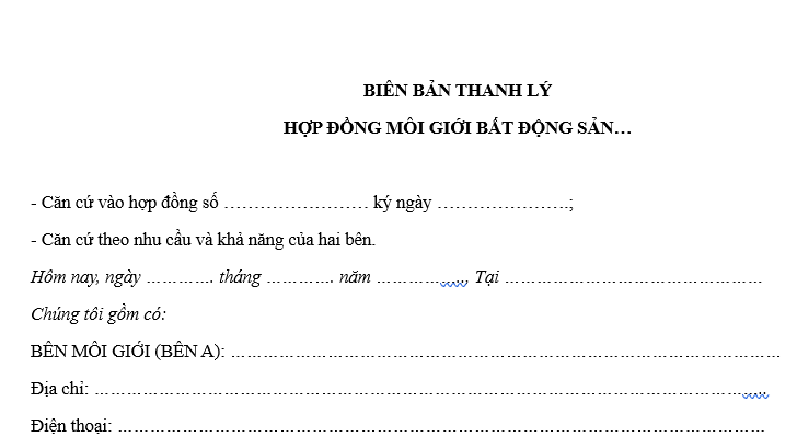 Mẫu biên bản thanh lý hợp đồng môi giới bất động sản mới nhất là mẫu nào? Tải về ở đâu?