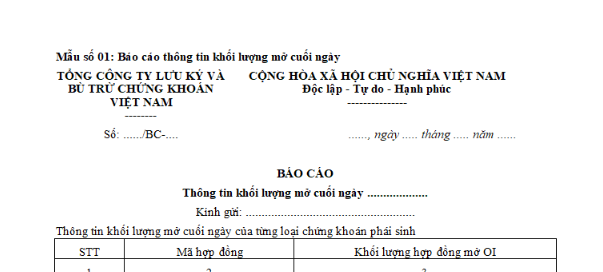 Mẫu Báo cáo thông tin khối lượng mở cuối ngày trong giao dịch chứng khoán mới nhất là mẫu nào? Tải về ở đâu?