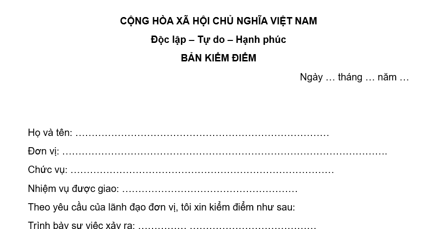 Mẫu bản kiểm điểm của người lao động trong doanh nghiệp mới nhất?