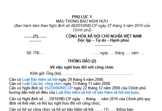 Mẫu thông báo nghỉ hưu trước tuổi thực hiện tinh giản biên chế theo Nghị định 178 cho công chức mới nhất?